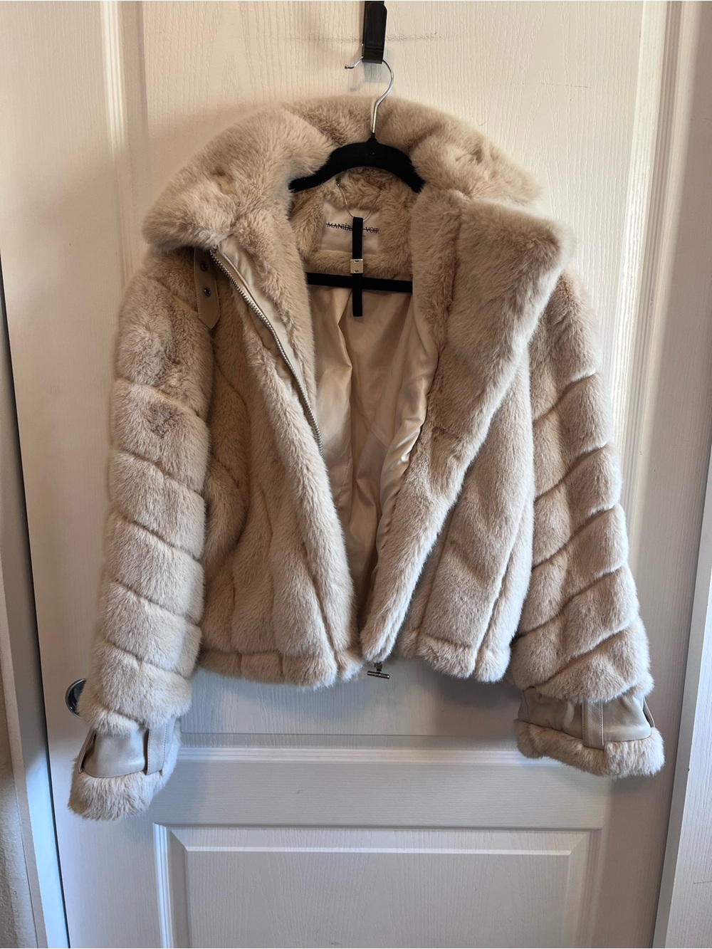 Maniere De Voir Faux Fur Biker Jacket Beige Cream | XXS/XS